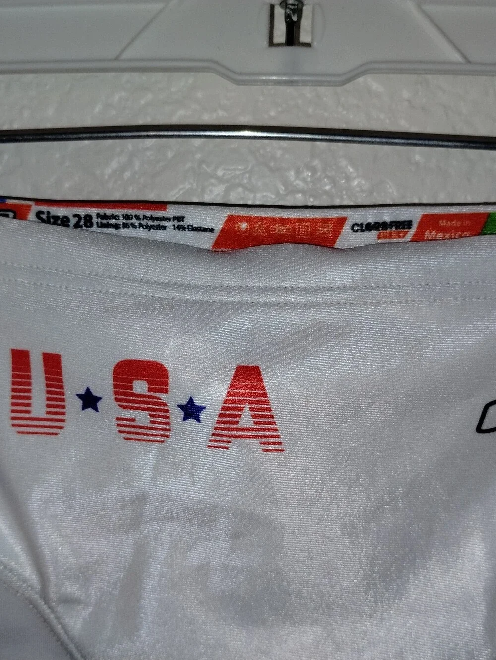 Men's USA Brief Swimwear - White with Red & Blue sz 28